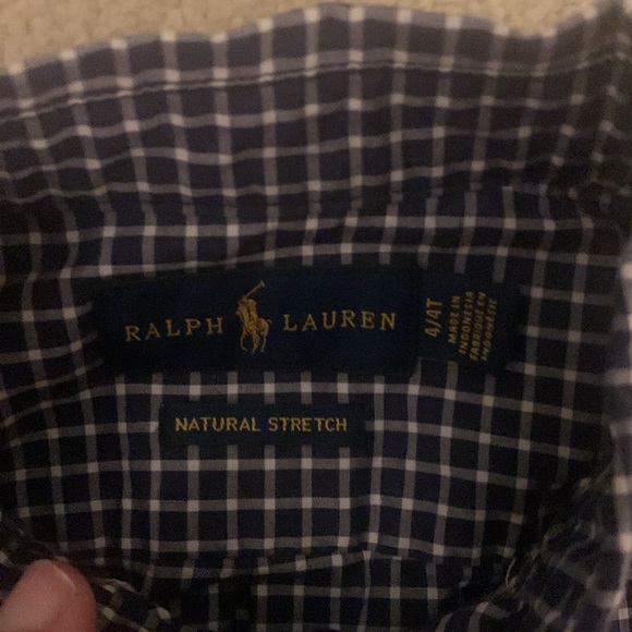 Ralph Lauren, navy blue small checkered, 4T long sleeve button down - Picture 3 of 4